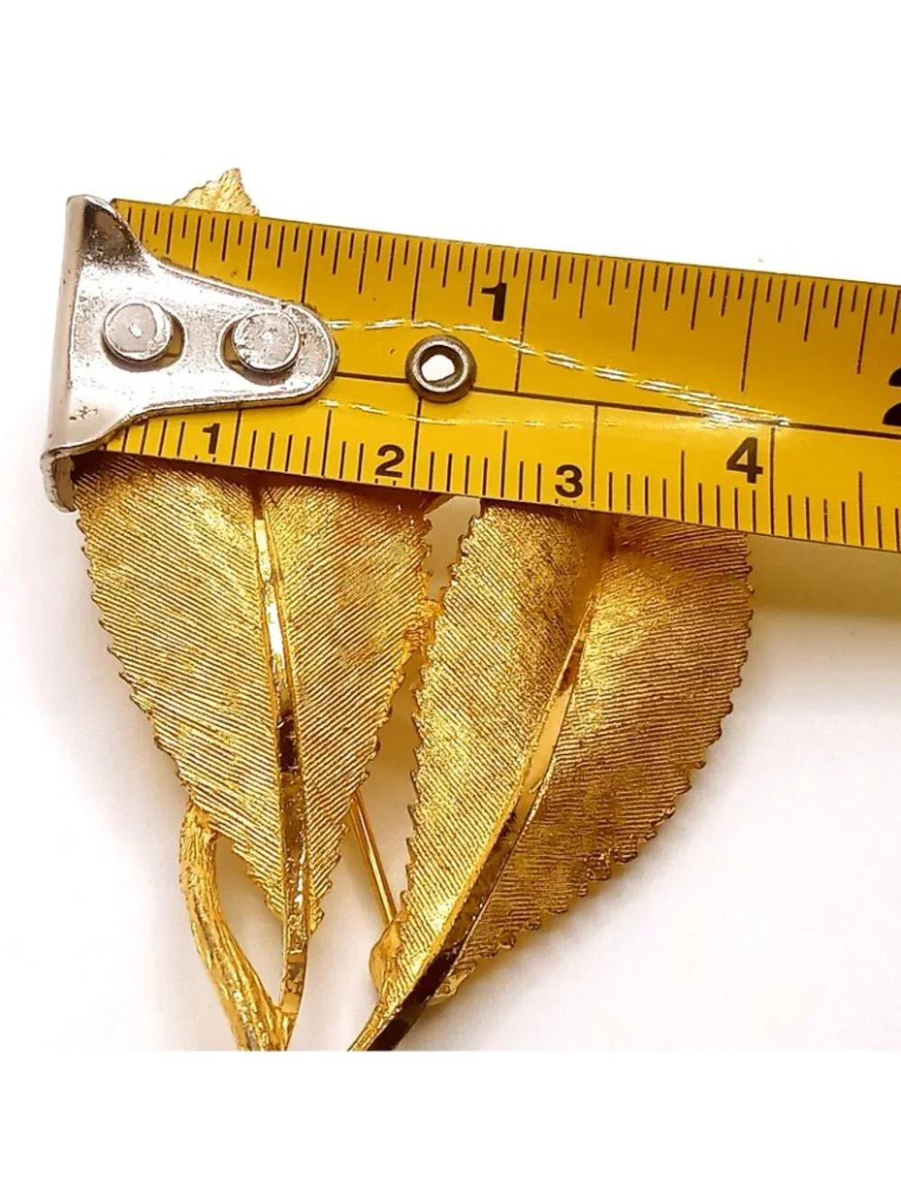 Vintage B.S.K Double Leaf Brooch Gold Tone Textured Design Mid Century 50-60's
